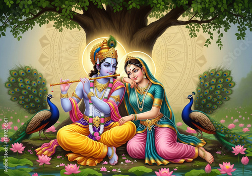 Krishna and Radha Under Tree Canopy