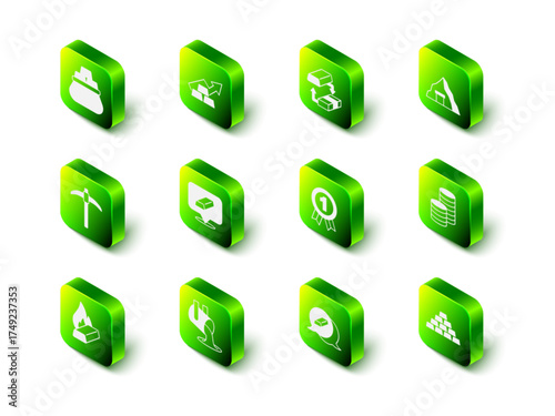 Set Growth arrow with gold bars, Gold exchange money, mine, coin, Medal, and Molten being poured icon. Vector