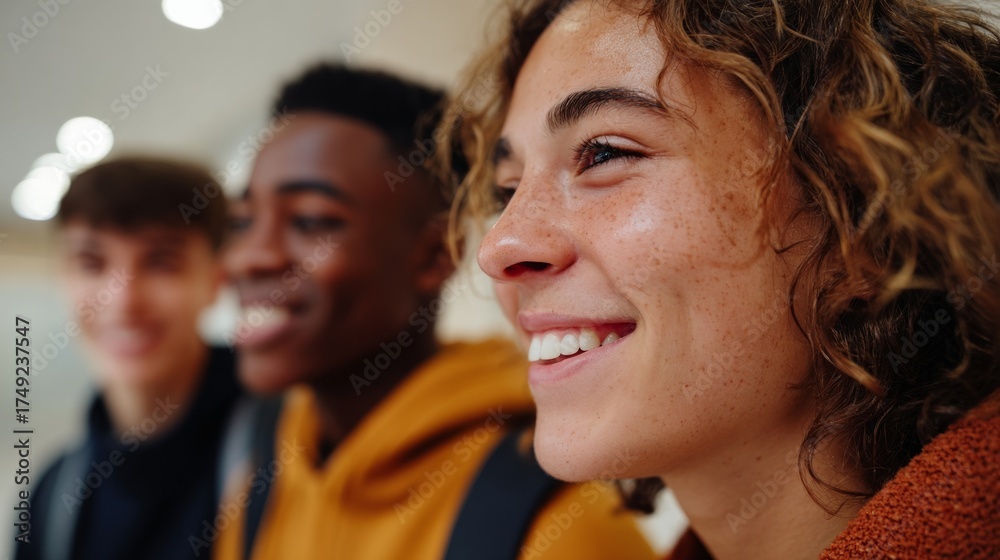 Fototapeta premium Young male student smiling at camera with friends in background.