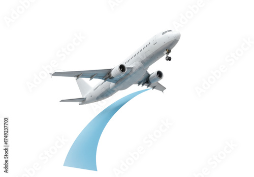 Modern white airplane isolated on transparent background, commercial aviation jet for travel and transportation in PNG format