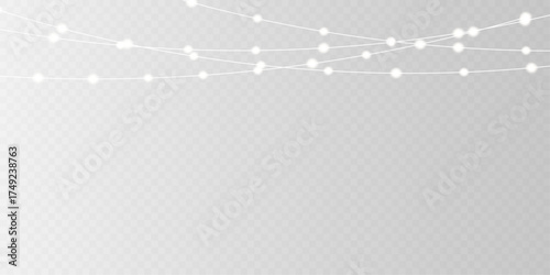 Glowing Christmas garland overlay transparent vector background