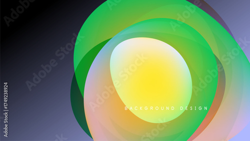 Abstract colorful layers create circular design. Vibrant gradients blend, forming dynamic visual effect. Background is dark, emphasizing bright shapes.