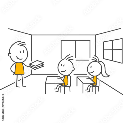 Time to Distribute Course Materials Instructor Presenting Documents to Students in a Classroom Setting.