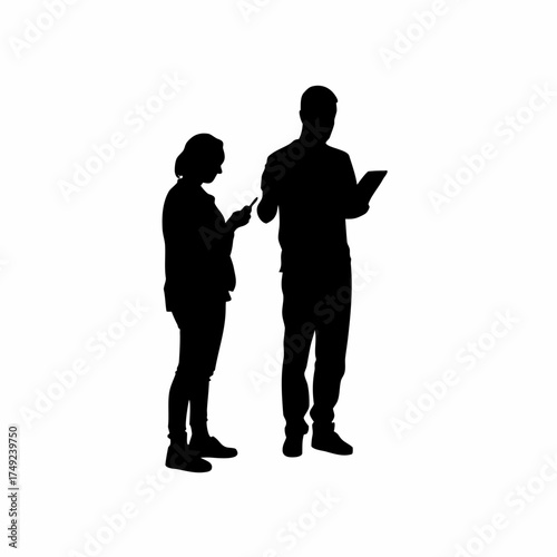 Counselor guiding journaling session silhouette isolated on white background