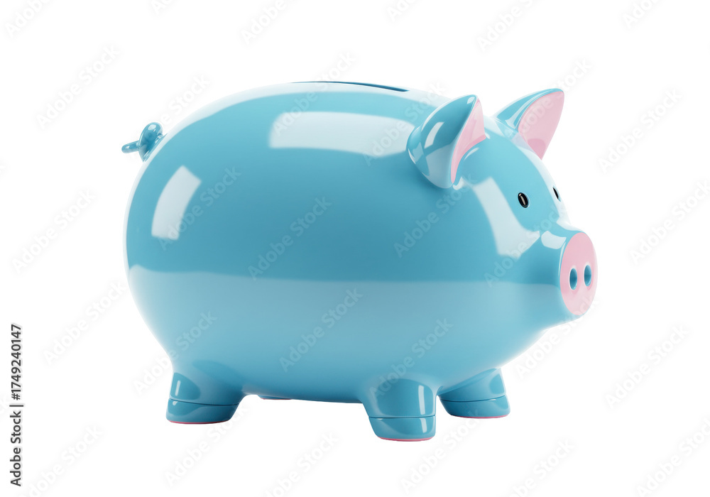 Obraz premium Light blue piggy bank isolated on transparent background, savings and investment concept for financial planning and money management