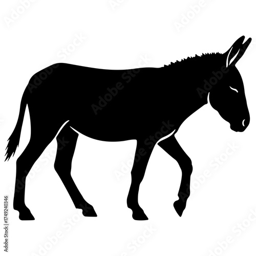 Donkey Silhouette Vector Icon - Farm Animal, Walking Burro or Ass - Black Wildlife Silhouette,  icon, logo element, decal, farm animal illustration, wildlife design, or general nature and rural theme 