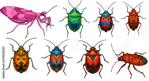 Vibrant Collection of Diverse Insect Illustrations in a Spectrum of Colors and Patterns