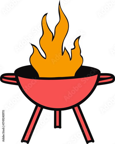 Barbecue grill icon with open flame for outdoor cooking and summer party