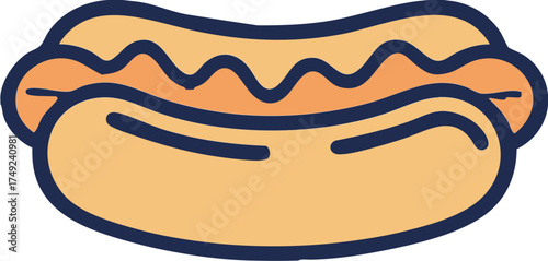 Hotdog icon with bun and mustard for fastfood snack and street food concept