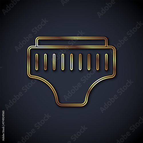 Gold line Adult diaper icon isolated on black background. Vector