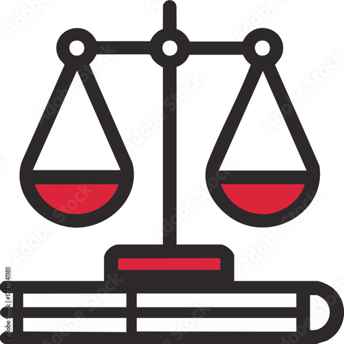 Justice scale icon on law book for legal balance court rule and judgment