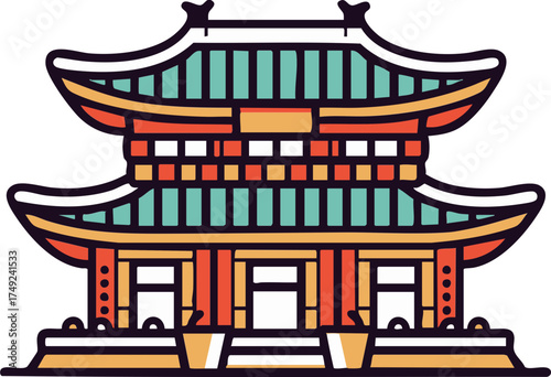 Traditional temple building icon with layered roof for culture travel landmark