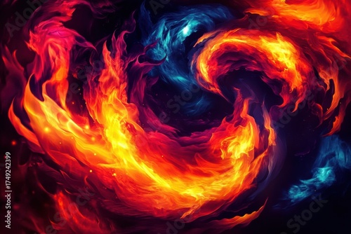 Flames of Fire Against Black Darkness: A Generative Art Creation abstract digital piece that
