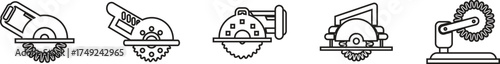 Circular Saw Machine Icon Set and Power Tool Vector Collection Group of Cutting Blade, Electric Grinder, Construction Equipment, Carpentry Tool, Industrial Symbol in Black Line Style