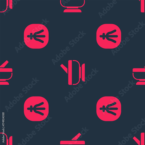 Set Neptune planet and Mortar and pestle on seamless pattern. Vector