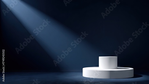 Podium with spotlight on dark background for product display and presentation