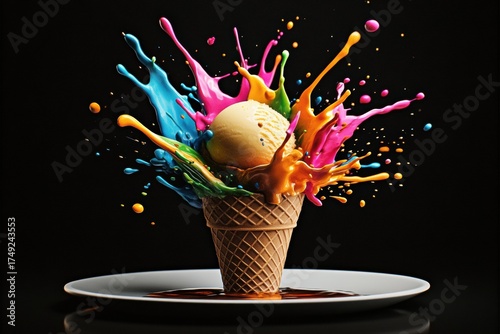 Refreshing Ice Cream on a Dark Background for Captivating Image digital illustration cone