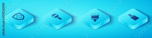 Set Isometric Baby on shield, Rattle baby toy, bottle and icon. Vector