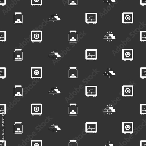 Set Safe with gold bars, Gold and on seamless pattern. Vector