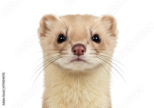 Tableau sur toile Close-up of a cute ermine face isolated on transparent PNG, adorable stoat portr