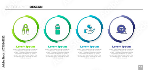 Set Sport expander, Fitness shaker, Boxing glove and helmet. Business infographic template. Vector
