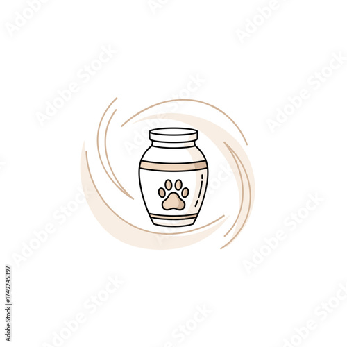 Pet urn with paw print and soft swirl