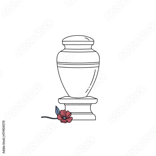 Cremation urn with rose flower, symbol of memory and farewell