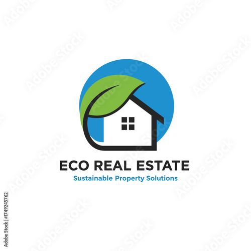 House logo, roof logo blue and green, real estate logo