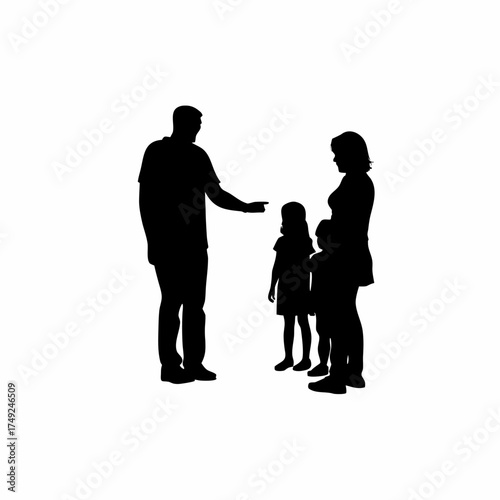 Counselor discussing addiction recovery with a family silhouette on white background isolated on white background