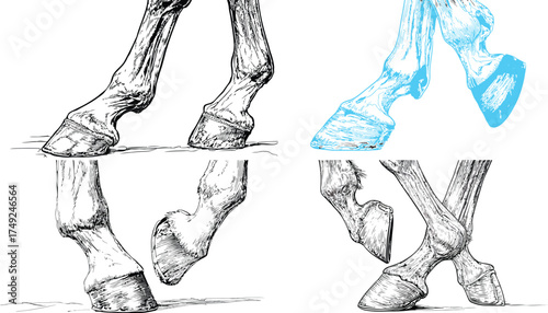 Horse hooves, equine legs, animal anatomy VECTOR