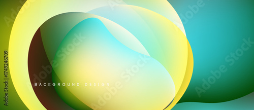 Abstract fluid shapes, vibrant colors blend. Yellow, green, turquoise create dynamic composition. Modern design element for backgrounds.