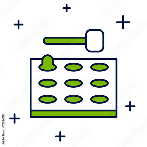 Filled outline Arcade game machine with hammer icon isolated on white background. Amusement park attraction. Vector