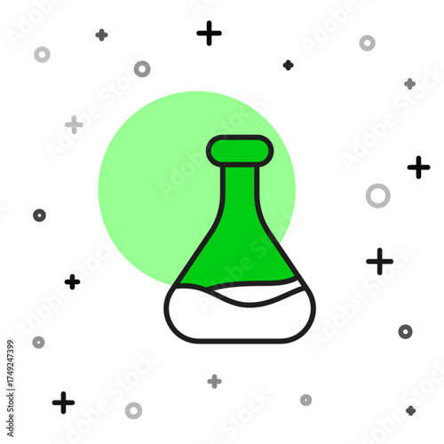 Filled outline Test tube and flask icon isolated on white background. Chemical laboratory test. Laboratory glassware. Vector