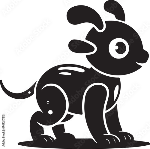 Black silhouette of a cartoon dog with large eyes and floppy ears black and white animal