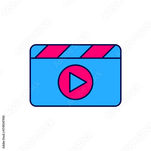 Filled outline Movie clapper icon isolated on white background. Film clapper board. Clapperboard sign. Cinema production or media industry. Vector