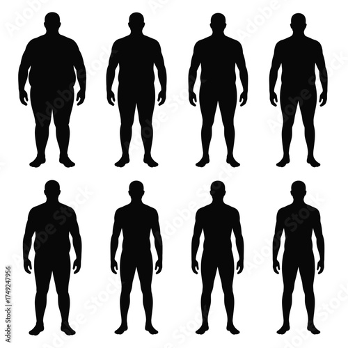 Silhouette illustration of human body shapes evolution scalable vector graphic for eps format silhouette
