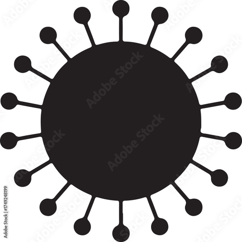 Black virus shape with round protrusions on white background microbe germ
