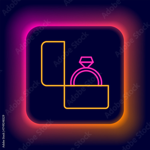 Glowing neon line Diamond engagement ring icon isolated on black background. Colorful outline concept. Vector