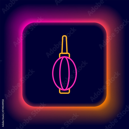 Glowing neon line Dust blower icon isolated on black background. Air duster. Lens cleaner. Camera sensor cleaning. Colorful outline concept. Vector