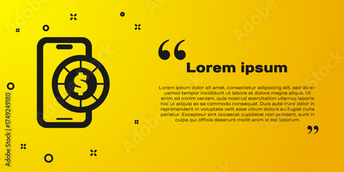 Black Online poker table game icon isolated on yellow background. Online casino. Vector