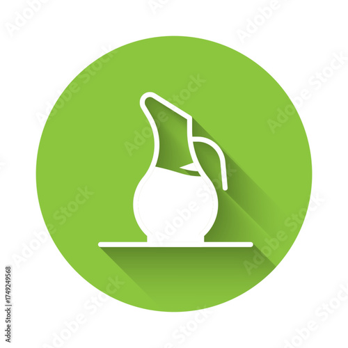 White Decanter for wine icon isolated with long shadow background. Green circle button. Vector