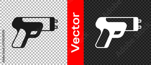 Black Police electric shocker icon isolated on transparent background. Shocker for protection. Taser is an electric weapon. Vector