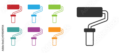 Black Paint roller brush icon isolated on white background. Set icons colorful. Vector