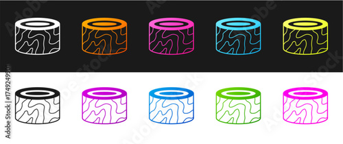 Set Tree stump icon isolated on black and white background. Vector