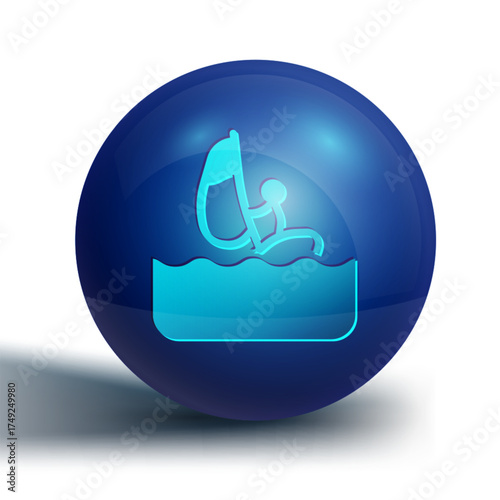 Blue Windsurfing icon isolated on white background. Blue circle button. Vector