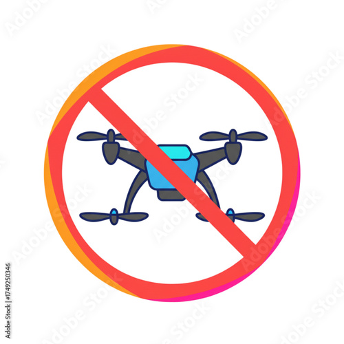Prohibited drone symbol with red circle and diagonal line  