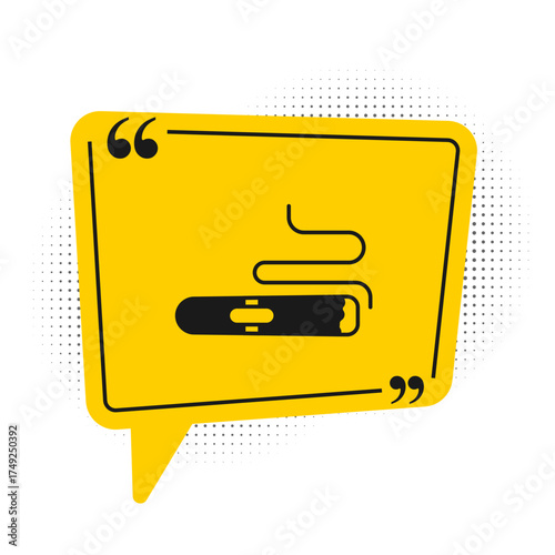 Black Cigar icon isolated on white background. Yellow speech bubble symbol. Vector