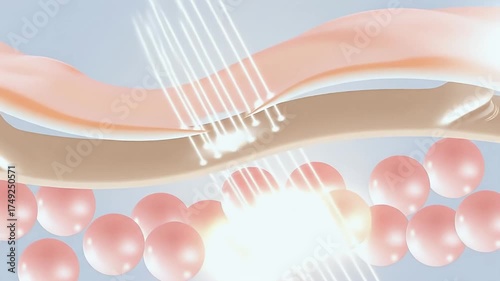 3d animation of white serum, cream, and lotion drops into skin cells for UV protection, Ultraviolet shield reflection. repair skin care concept
