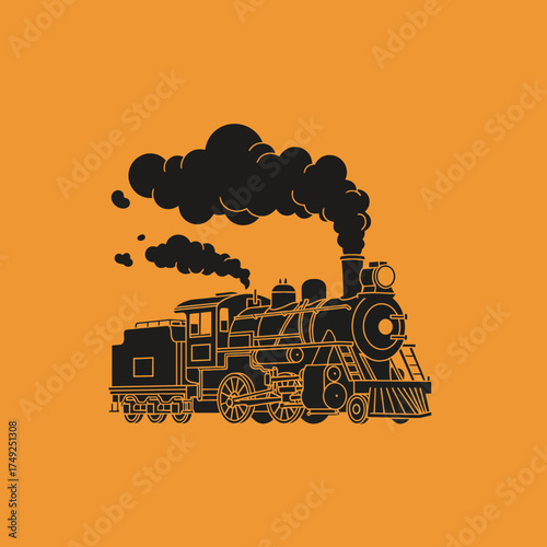 Vintage Steam Locomotive Emitting Smoke and Steam.