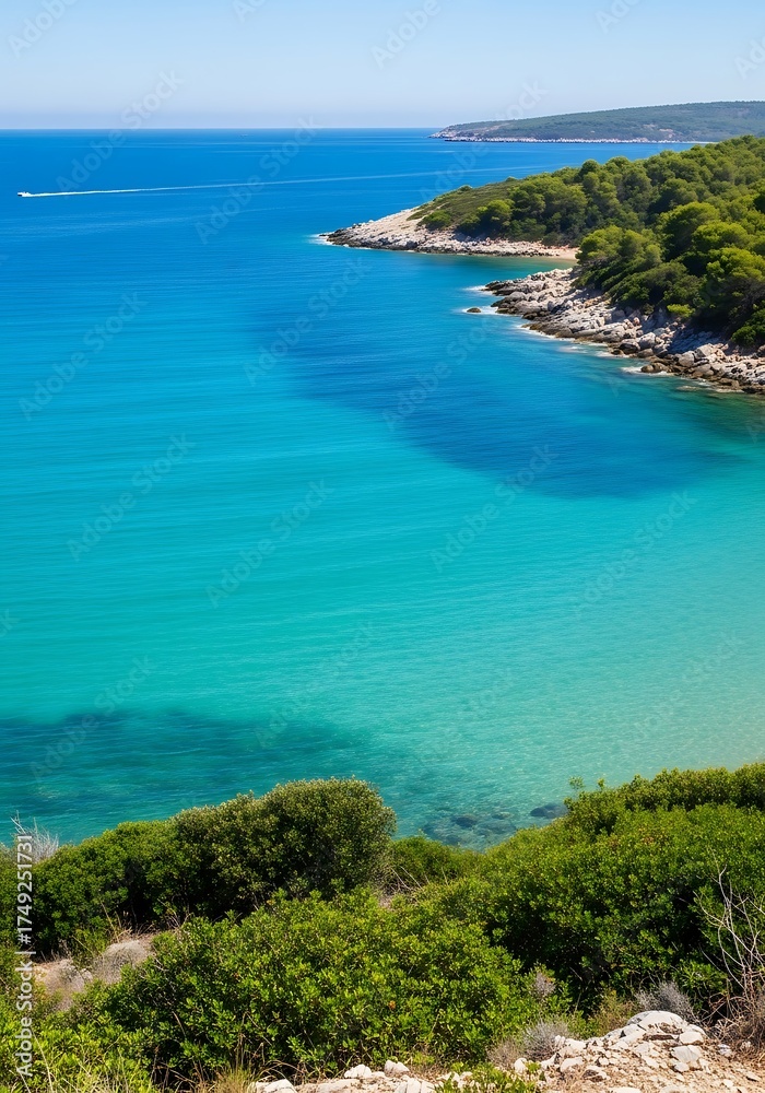 Fototapeta premium Turquoise Waters and Lush Coastline of Halkidiki, Greece.